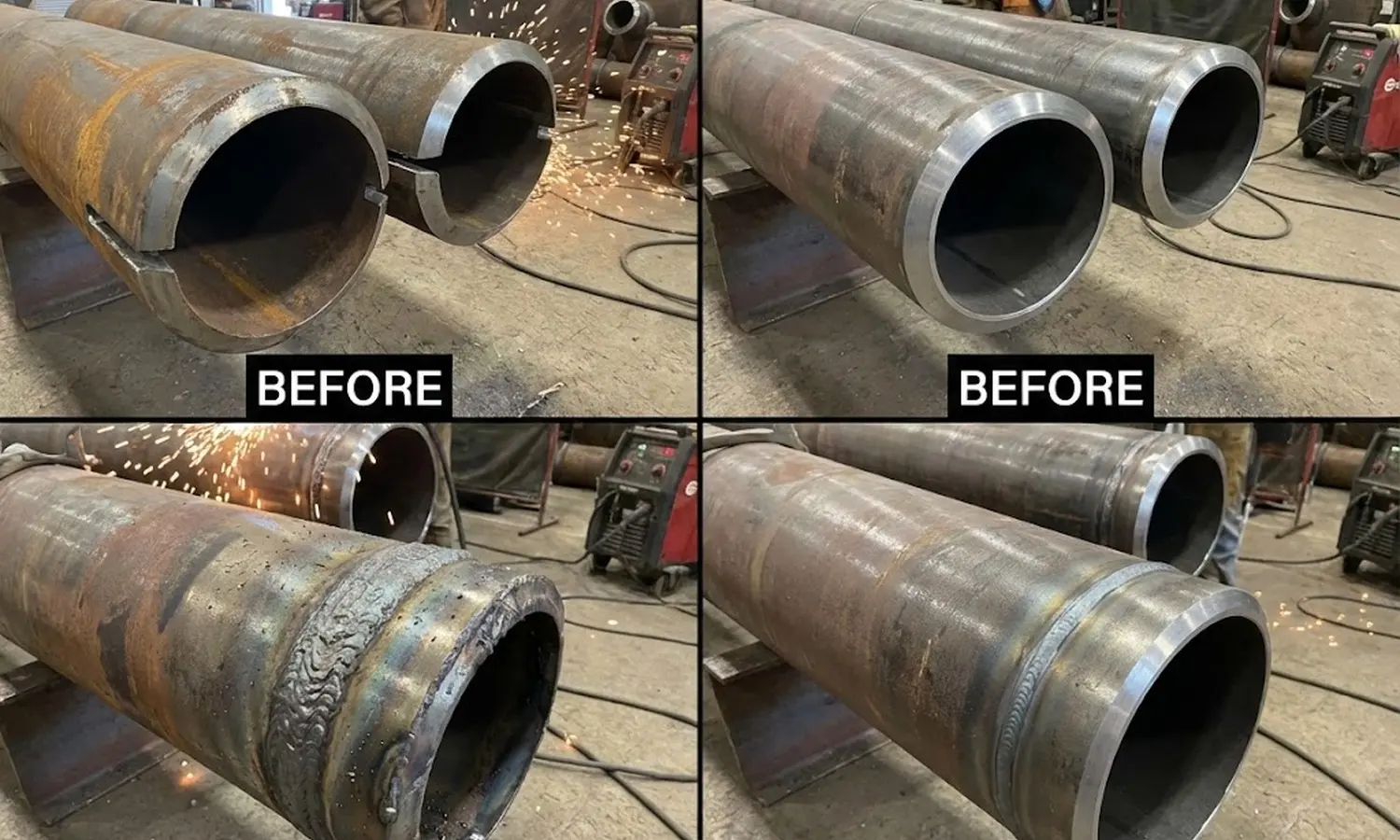 V-groove vs compound/J-prep weld cross-section comparison on heavy wall pipe