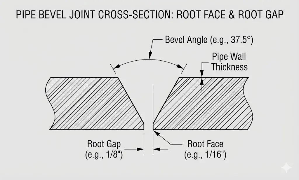 Pipe bevel root face and root gap dimensions — ASME and API requirements for weld fit-up per code