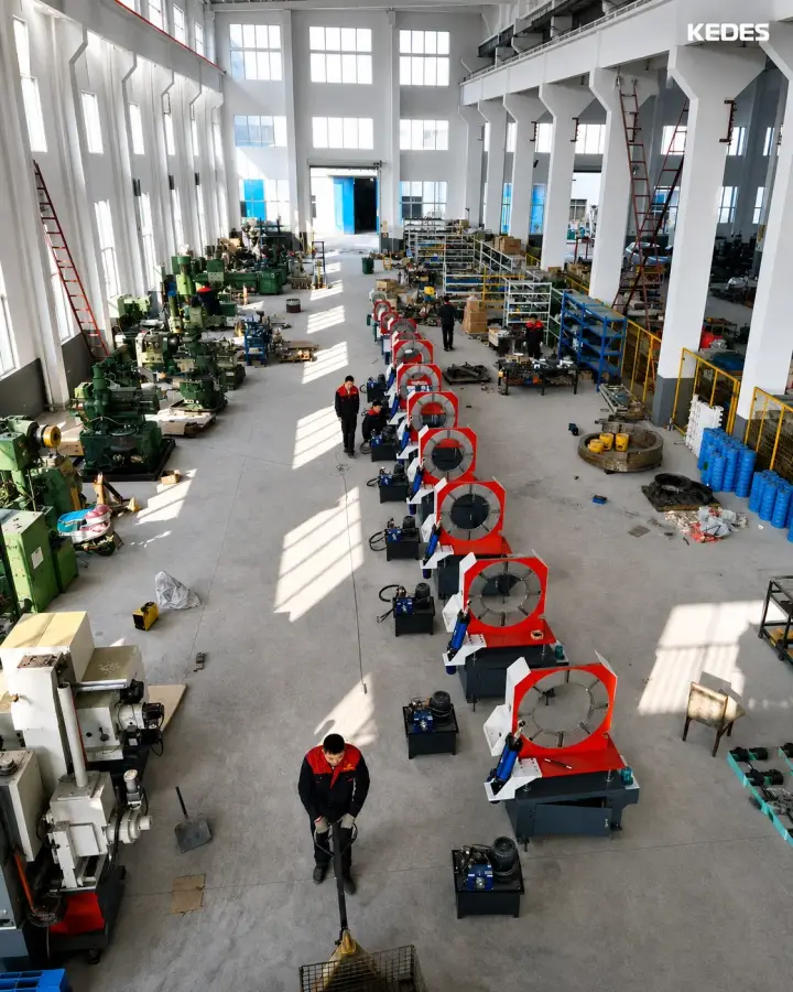 Kedes Machine factory in Shenzhen — engineers building portable beveling machines