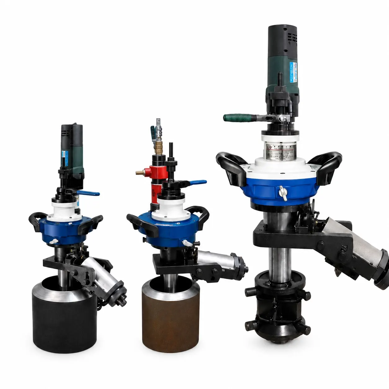 Three sizes of the internal-expansion beveler shown together across the model range
