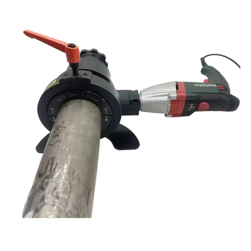 LPM electric tube facer clamped on a stainless tube, Metabo AC drive